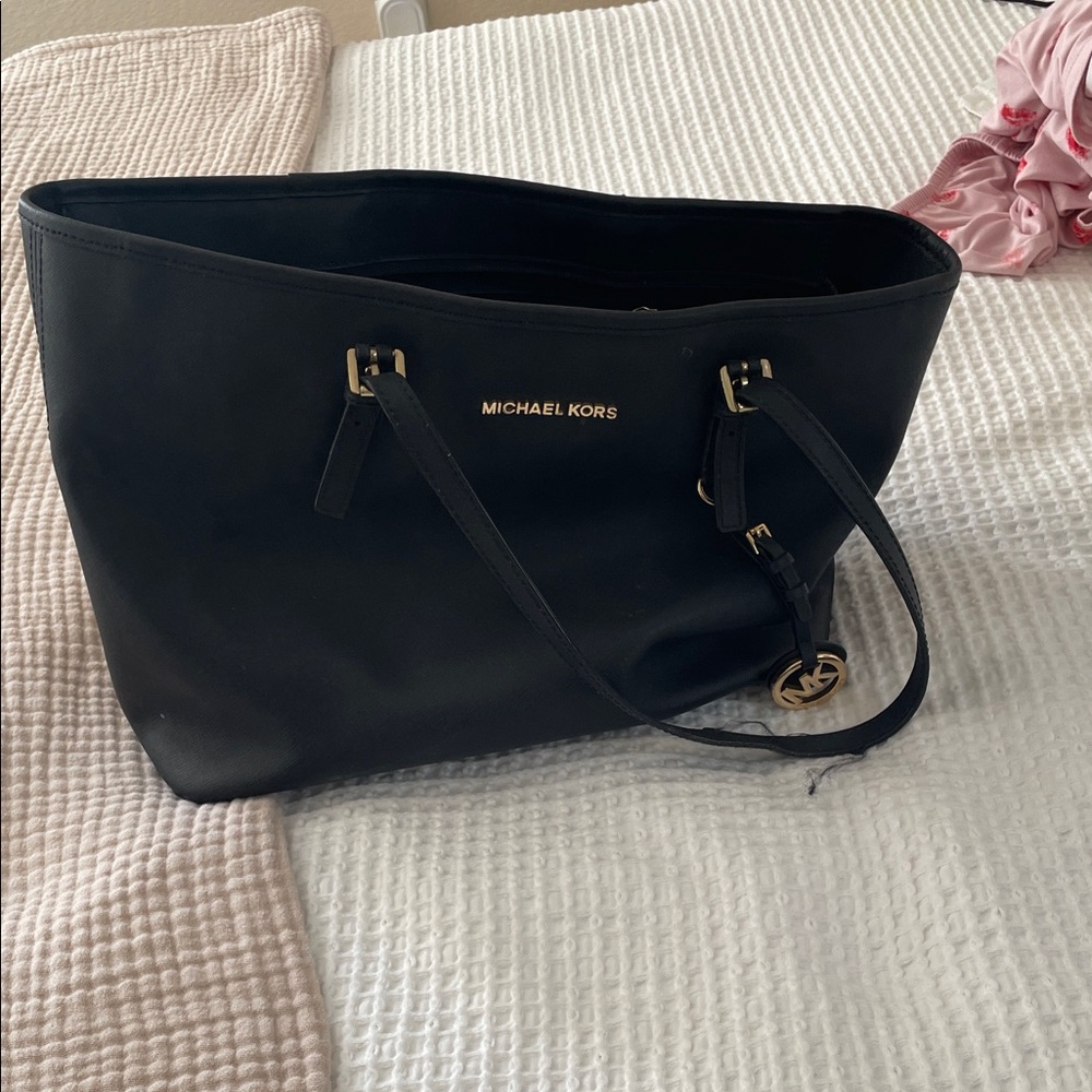 Michael Kors Black Tote with Gold Accents